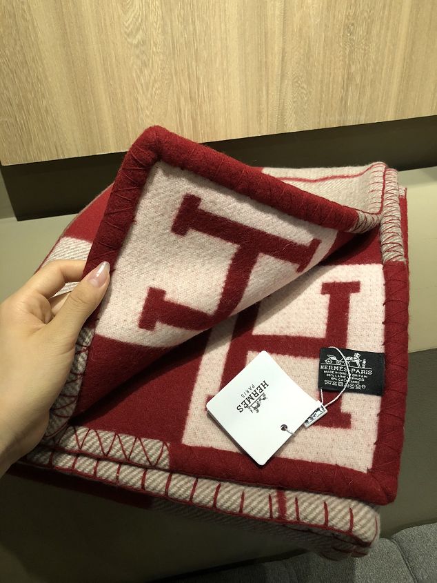 Hermes original wool avalon blanket HB070 wine red