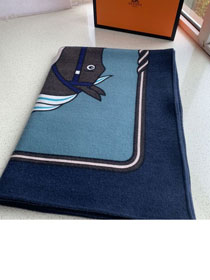 Hermes original wool&cashmere blanket HB0066 dark blue	