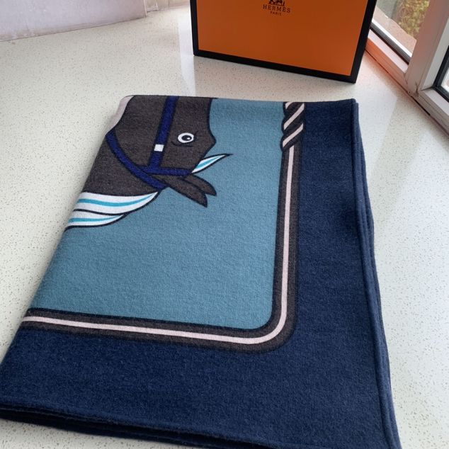 Hermes original wool&cashmere blanket HB0066 dark blue	