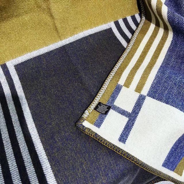 Hermes original wool ithaque blanket HB080 khaki&blue