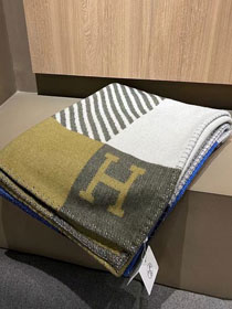Hermes original wool diagonale blanket HB075 khaki&white