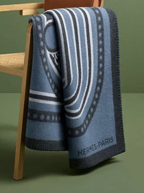 Hermes original wool hippomobile blanket HB077 blue