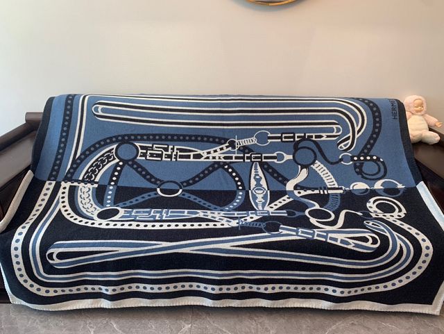 Hermes original wool hippomobile blanket HB077 blue