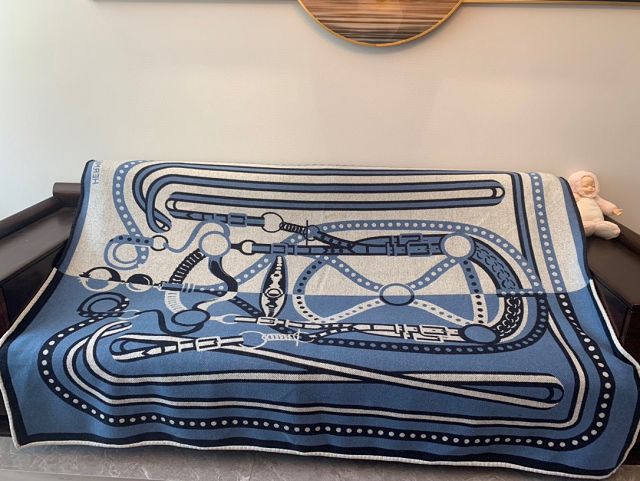 Hermes original wool hippomobile blanket HB077 blue