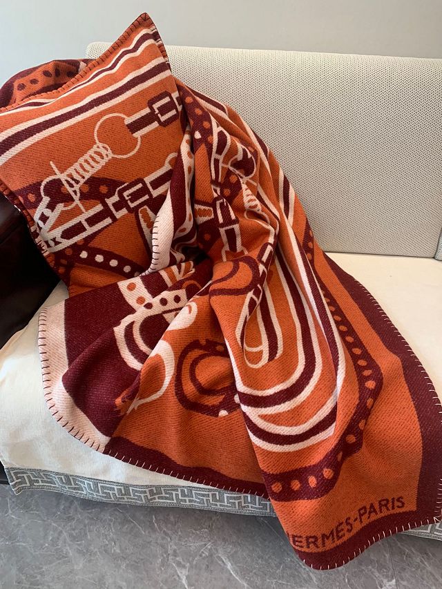 Hermes original wool hippomobile blanket HB077 bordeaux