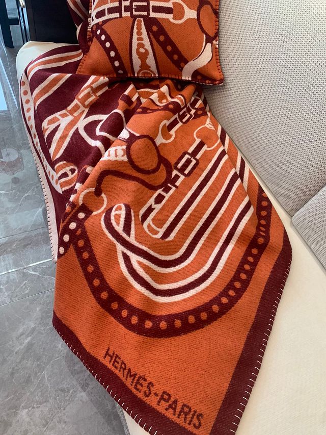 Hermes original wool hippomobile blanket HB077 bordeaux