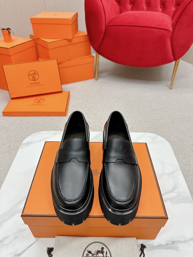 Hermes calfskin hitch loafer HS0238 black