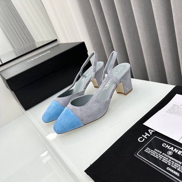 CC suede calfskin 60mm slingbacks CH0075