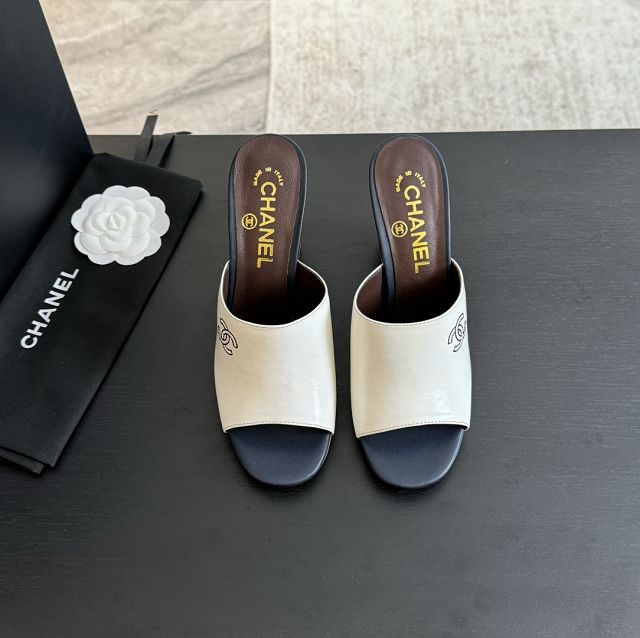 CC calfskin 95mm mules CH0240