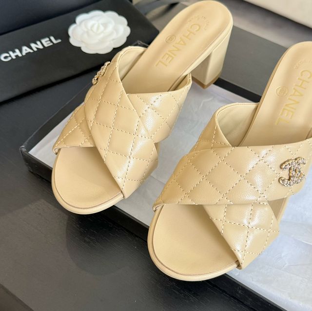 CC lambskin 50mm mules CH0238