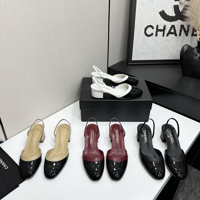 CC original patent calfskin 40mm heels slingbacks CH00208