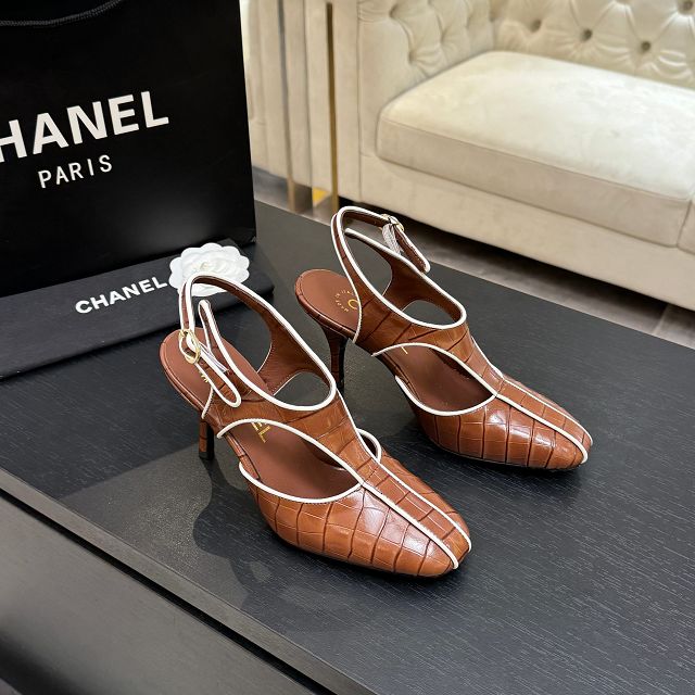 CC original crocodile calfskin 95mm slingbacks CH00341