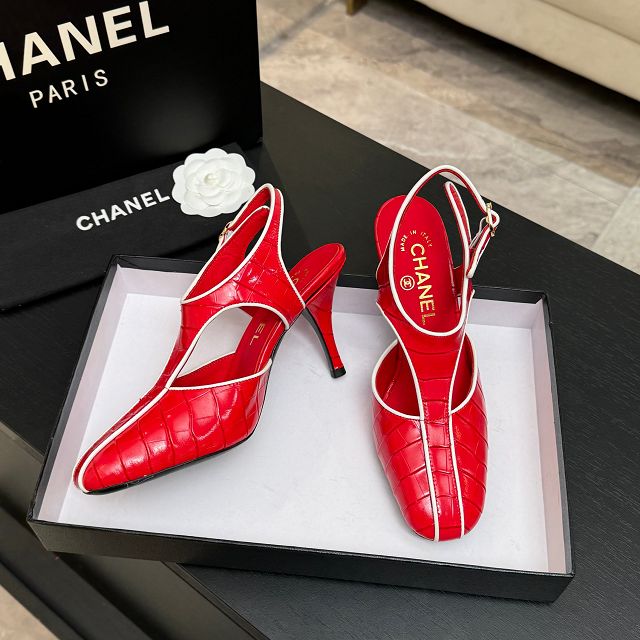 CC original crocodile calfskin 95mm slingbacks CH00341