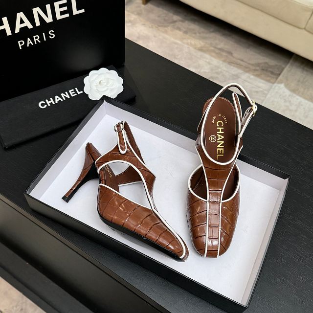 CC original crocodile calfskin 95mm slingbacks CH00341