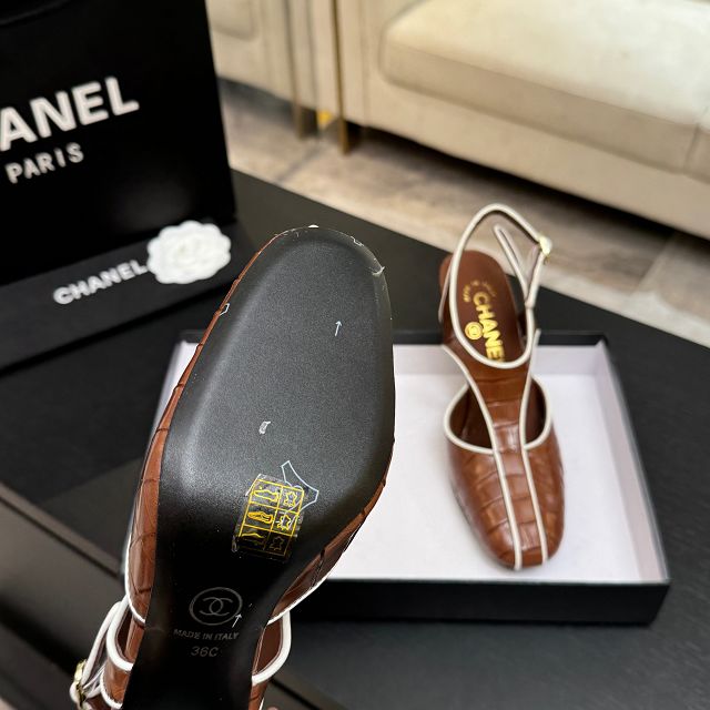 CC original crocodile calfskin 95mm slingbacks CH00341