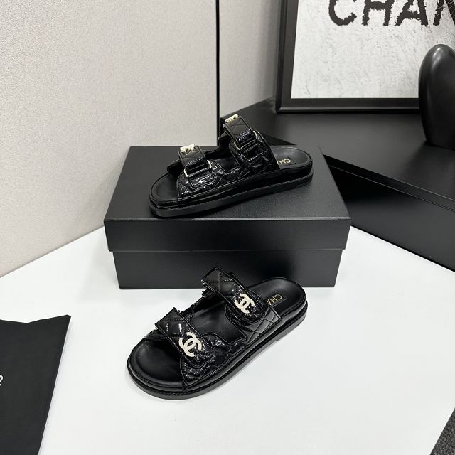 CC original shiny calfskin mules CH00390